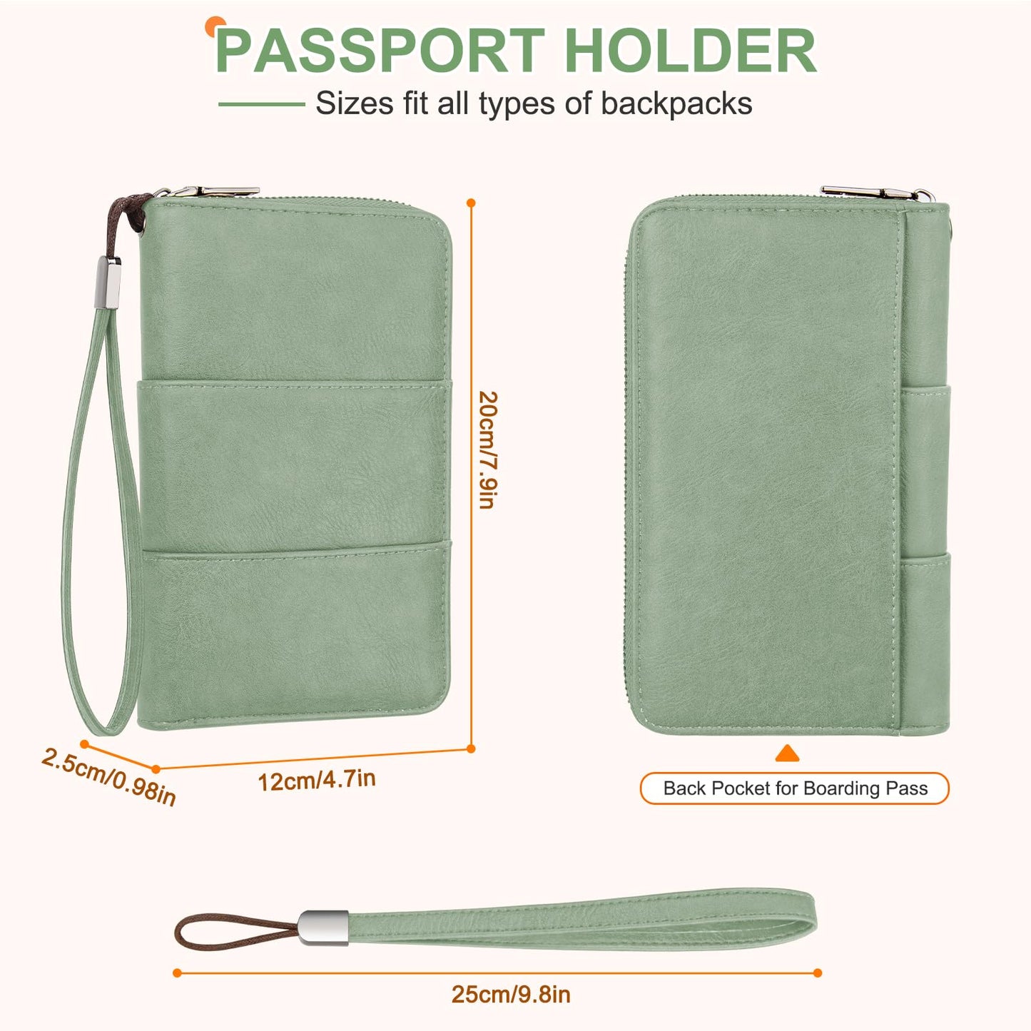 ZENTREON Family Passport Holder Wallet with Zipper, RFID Blocking Travel Document Organizer, PU Leather Passport Wallet for Women Men, Passport Cover Travel Wallet for Boarding Pass, ID, Money, Ticket