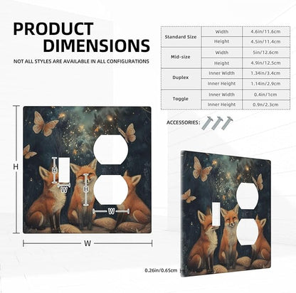 Decorative Art Light Switch Covers Foxes & Forest 2 Gang Single Toggle Duplex Combination Electrical Faceplate Switchplate Wall Plate for Home Decor