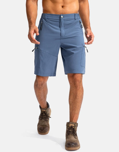 Pudolla Men's Hiking Cargo Shorts 9" Lightweight Outdoor Work Shorts for Men Travel Golf Camping Casual with 5 Zipper Pockets(Blue Medium)