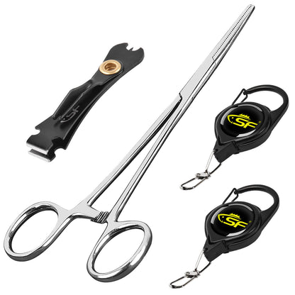 SF Fly Fishing Tools Kit Fishing Knot Tool and Line Clipper, Zinger Retractor, Hook Remover Forceps