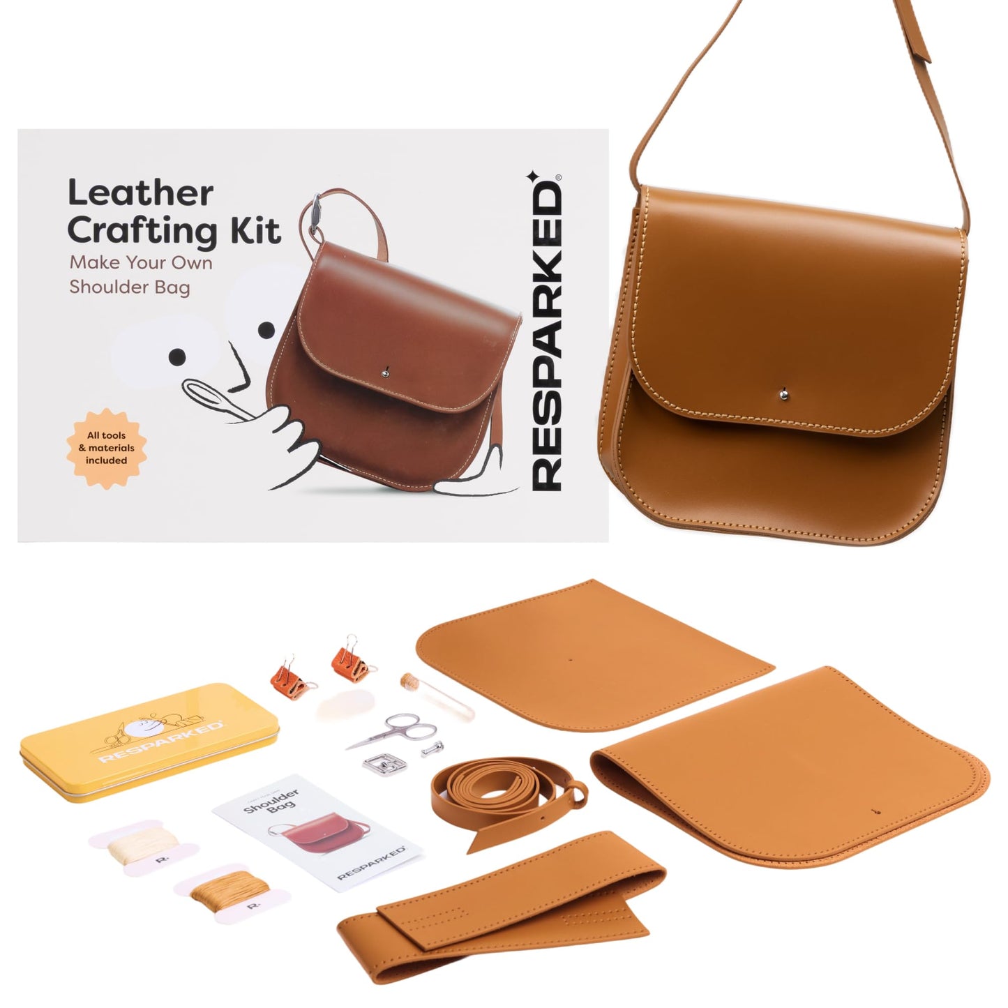Resparked Leather Medium Tote Bag – Women’s Handbags, Shoulder Bag, Crossbody Purse, Black & Brown Leather Tote Purse for Work, Travel, DIY Crafting Kit Gift Bag