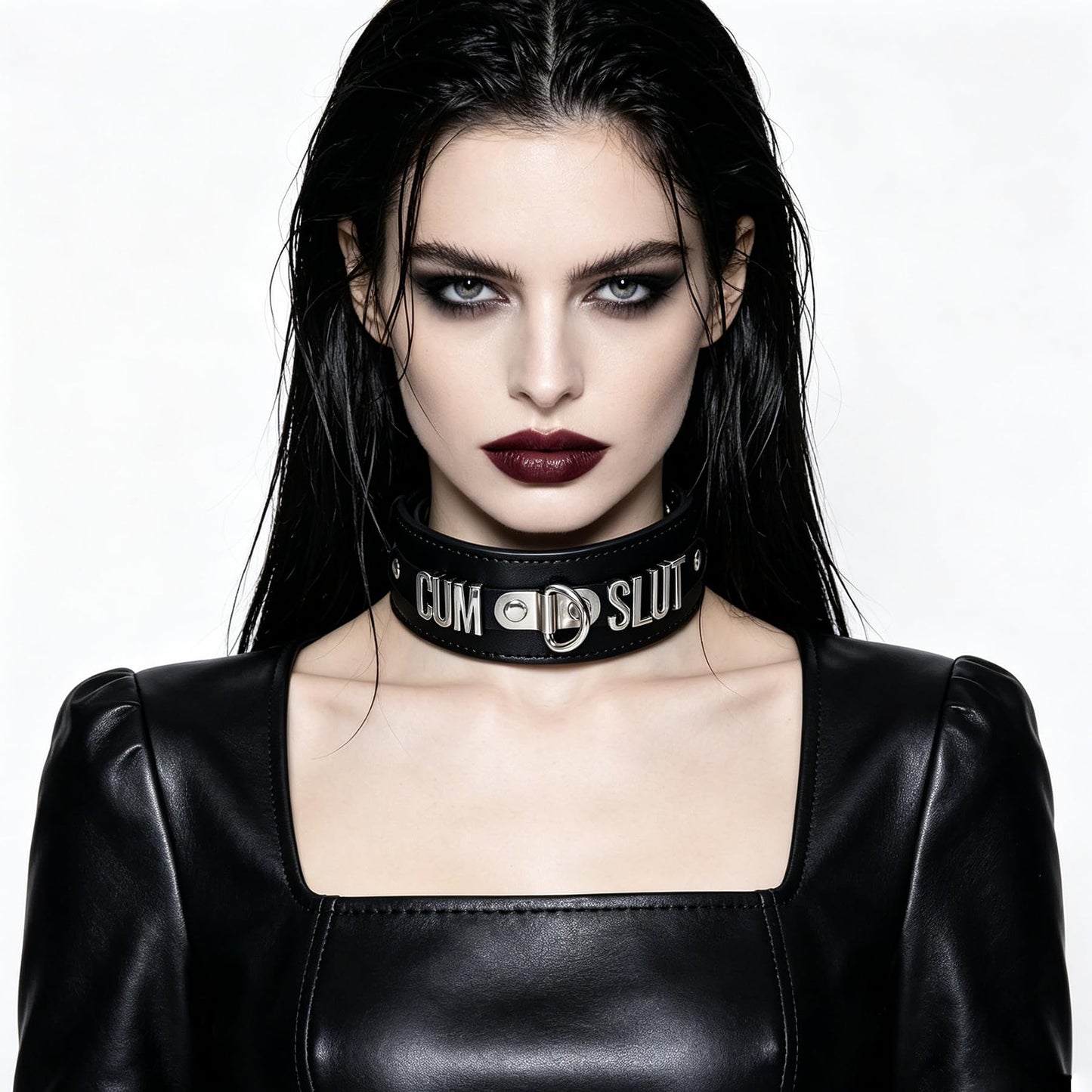 ZJFHTD Black Choker Necklace for Women Men Y2K Emo Grunge Gothic Halloween Cosplay Rave Party Accessories Faux Leather Collar Unisex Jewelry (CU SL B)