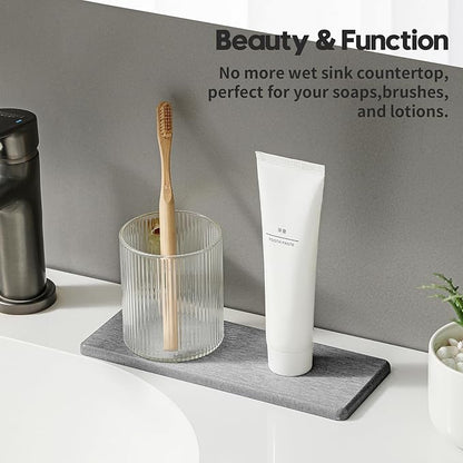 2PCS Bathroom Counter Vanity Trays, Water Absorbing Diatomite Stone Quick