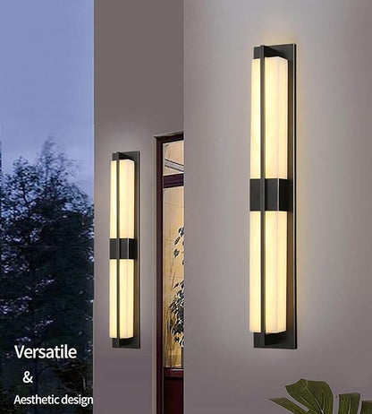 LED Outdoor Wall Lights Fixture Lamps. Modern Elegant Acrylic lampshade with Marble Texture, Aluminum Body. Exterior Black Sconce Wall Lantern IP65 Waterproof Anti Rust. (Modern LED Black 24''H, 12W)