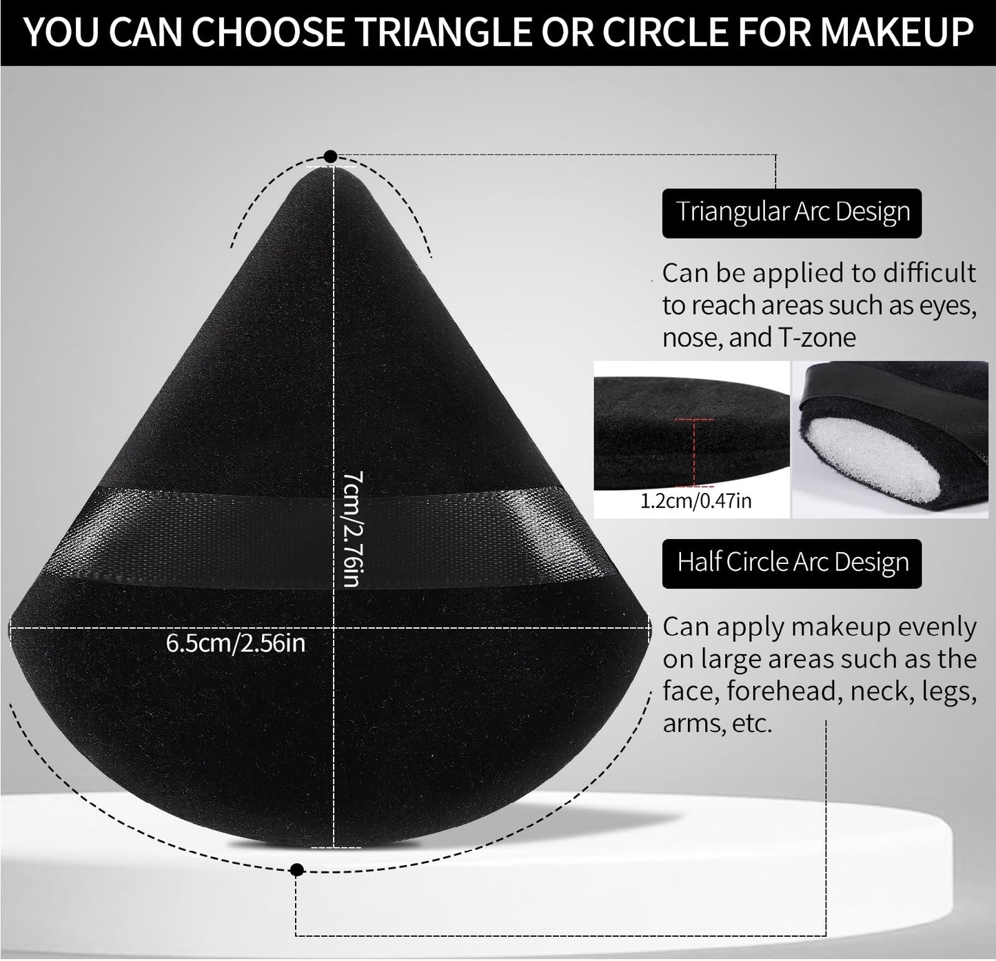 Pimoys 6 Pieces Powder Puff Face Makeup Sponge Soft Velour Triangle Powder Puffs Beauty Sponge Stocking Stuffers for Loose Powder (Black, Pink)