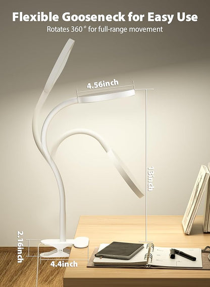 deeloop LED Clip on Light,100% Infinite Dimmable Reading Book Lights in Bed Headboard, 450LM Touch Control Desk Lamp with Clamp, Eye-Care 3 Color Temperature Flexible Gooseneck for Bedside Night Light