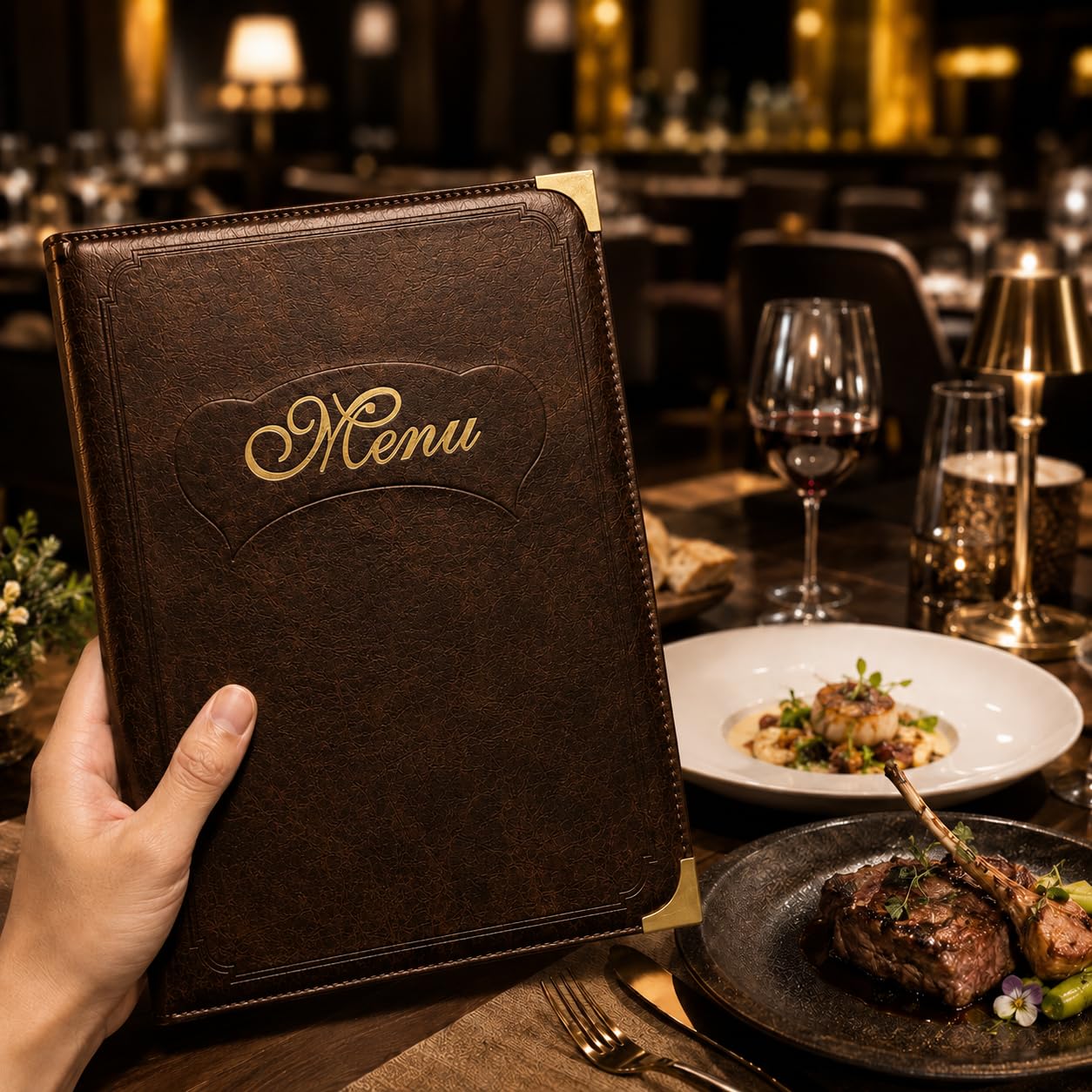 Premium Faux Leather Menu Cover 2-Pack | Stylish & Durable 8.5 x 11 Inch | Restaurant Menu Books with 7 Pages (14 Views) | Perfect for Wine Lists, Cafes, Bars & Hotels
