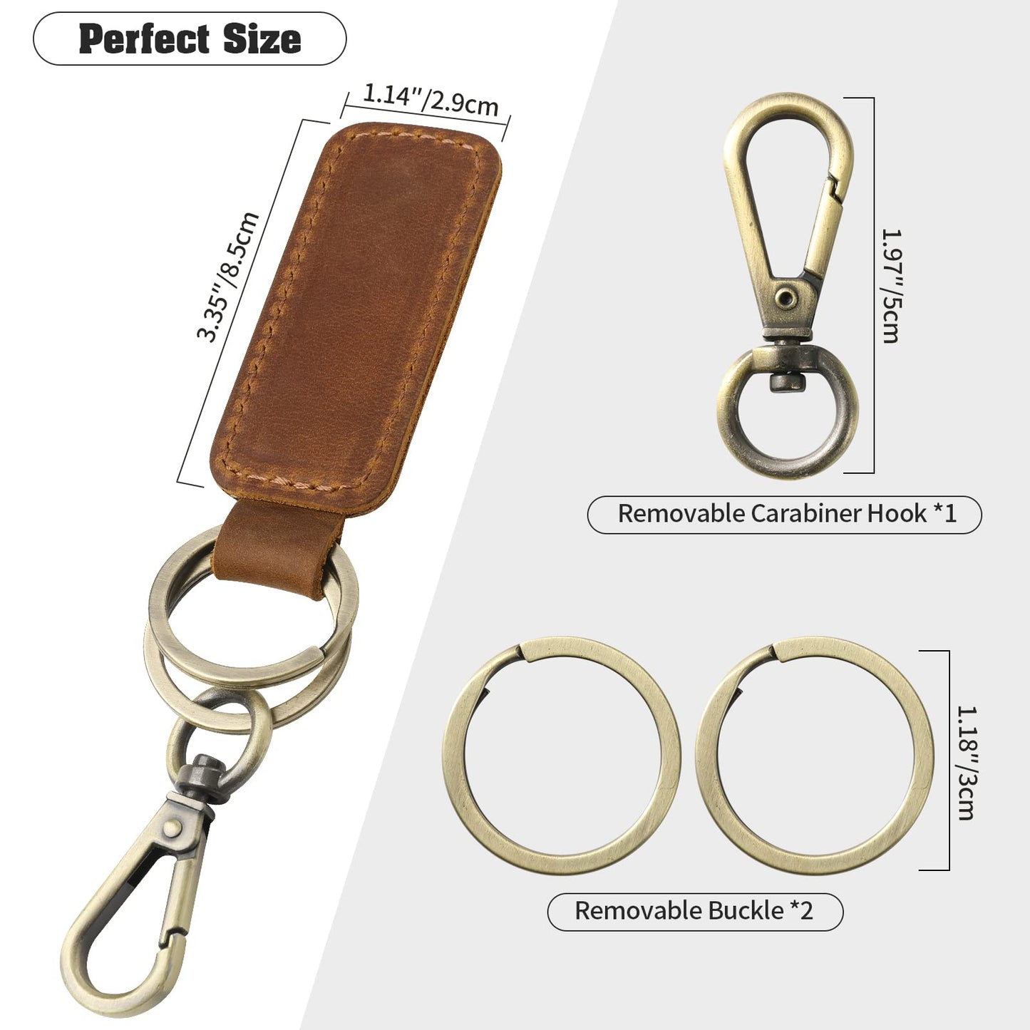 Jack&Chris Genuine Leather Car Keychain, Universal Key Fob Keychain, Leather Key Chain Holder for Men and Women, JC306