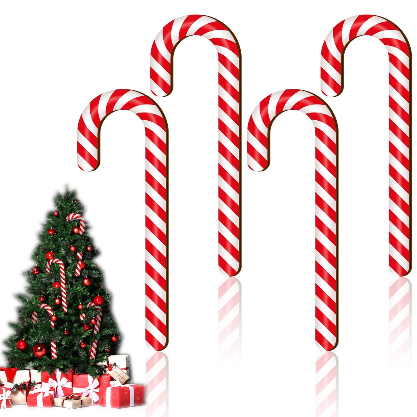 Large Size 4 Pcs 11.8 Inch Christmas Large Candy Canes for Tree Decorations Red and White Giant Candy Cane Props Bulk Xmas Hanging Ornaments Rustic Wood Flat for Party Supplies DIY Crafts Photoshoot