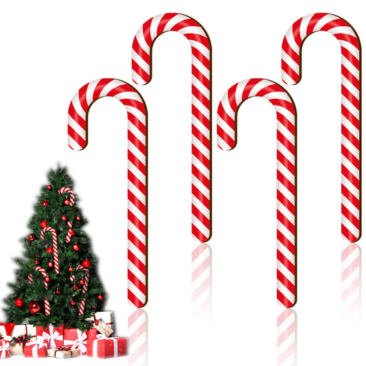 Large Size 4 Pcs 11.8 Inch Christmas Large Candy Canes for Tree Decorations Red and White Giant Candy Cane Props Bulk Xmas Hanging Ornaments Rustic Wood Flat for Party Supplies DIY Crafts Photoshoot