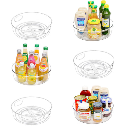 4 Pack Lazy Susan Organizer for Cabinet, Upgraded 11.5" Clear Turntable Organizer with Handles and Raised Edge, Rotating Lazy Susan Spice Storage for Kitchen, Pantry, Refrigerator, Bathroom, Table