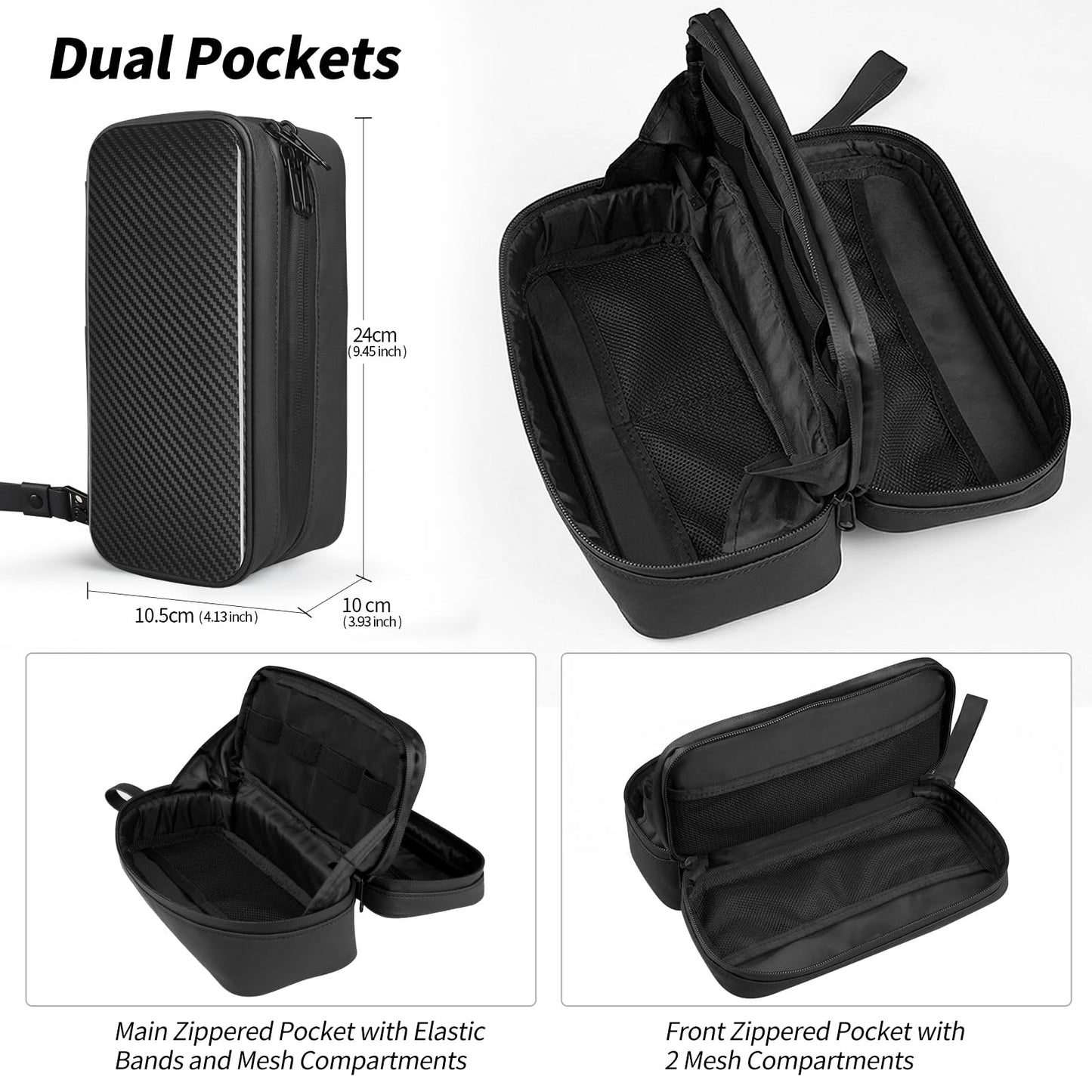 T-carbon Carbon Fiber Lightweight Men's Travel Toiletry Bag, Waterproof Protective Hard Shell Hanging Dopp Kit with Dual Pockets, Shaving Grooming Organizer, Compact Travel Essentials, Black