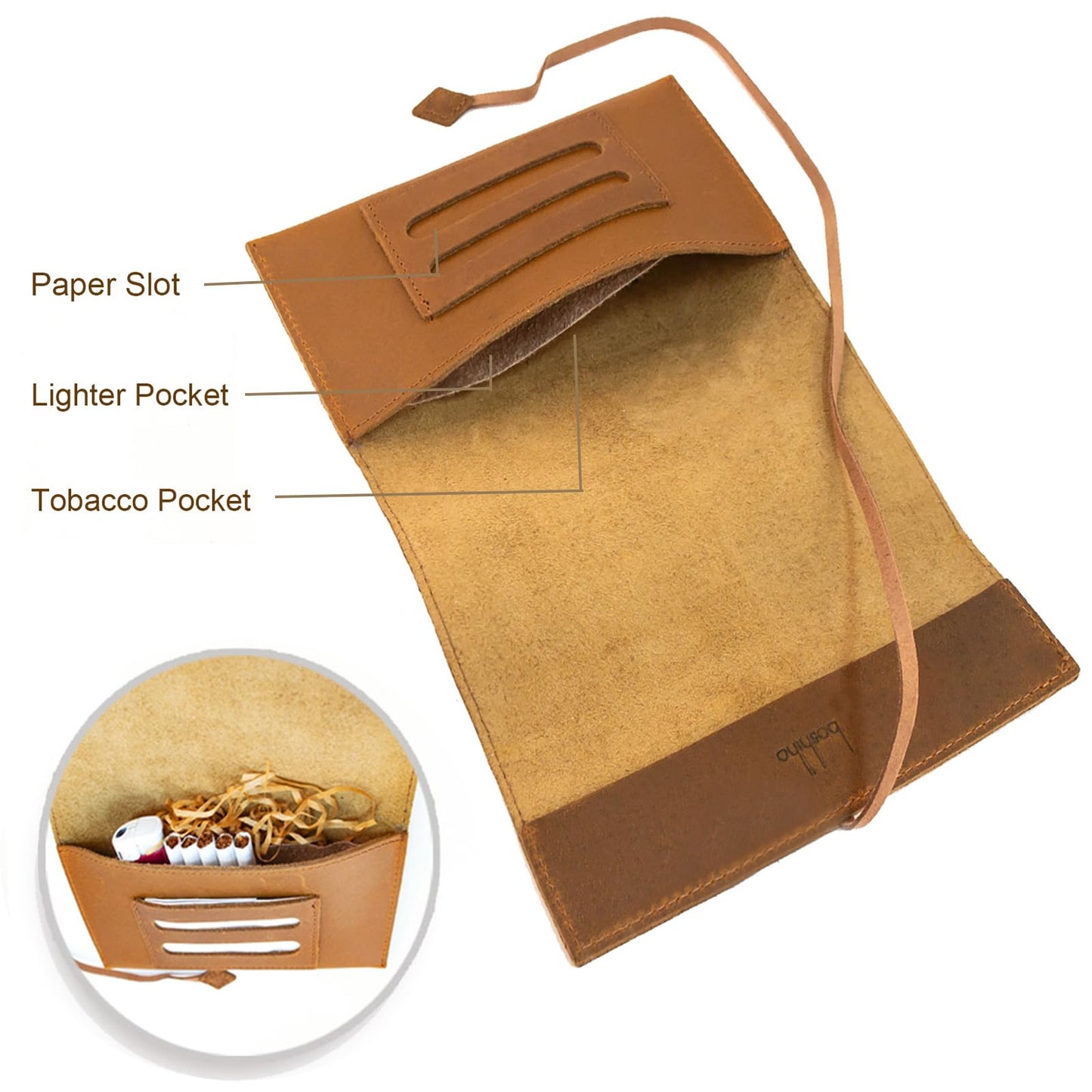 Boshiho Genuine Leather Roll Up Tobacco Pouch with Rolling Tip Paper Holder Slot (Brown (M))