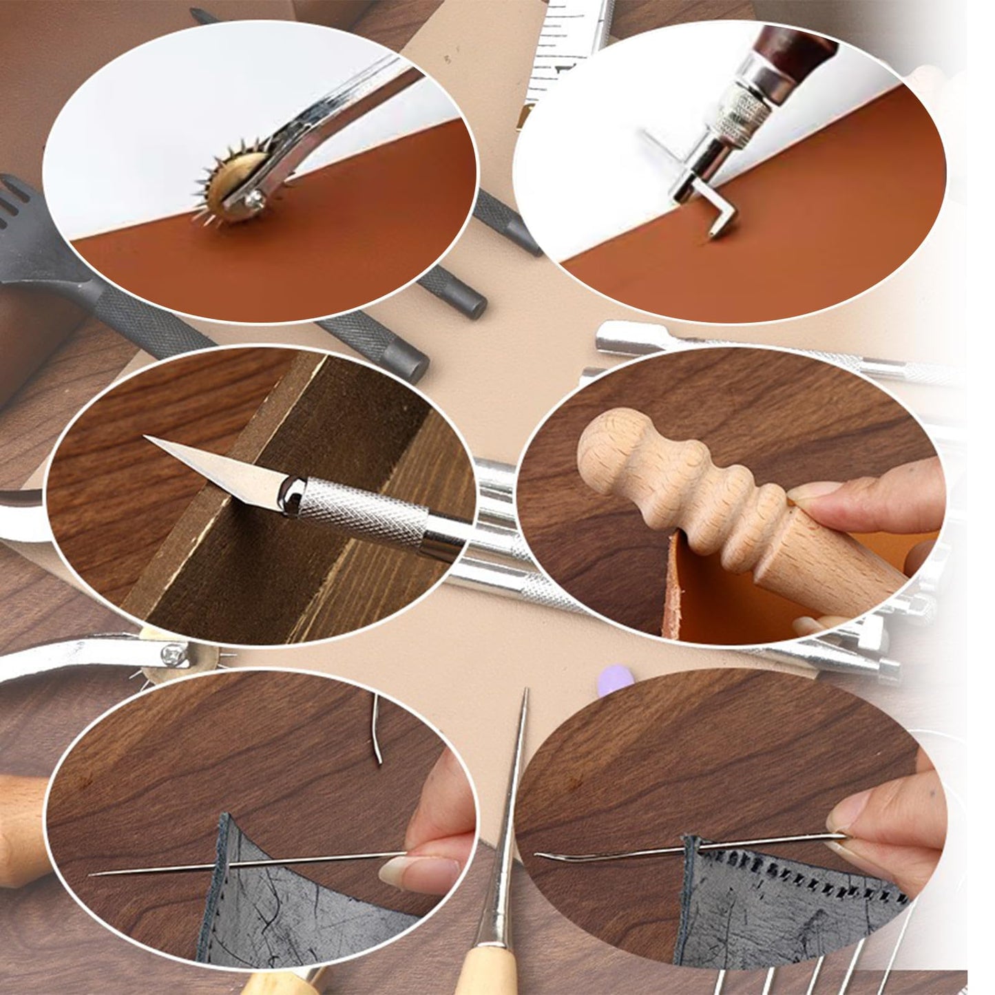 FNV Leather Sewing kit, Leather Stitch with Waxed Thread, Needles, Awls and Hand Stitching Tools. Suitable for Adults DIY Gifts, Home DIY Work.