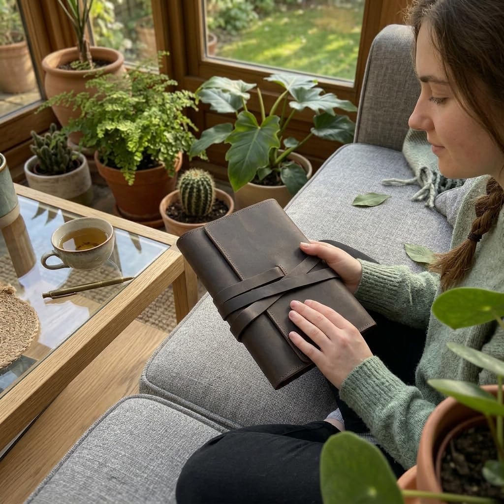 TORAKIP Leather Sketchbook Cover A5 – Refillable Notebook Holder with Pen Loops & Strap Closure, Genuine Leather Journal Cover for Artists & Writers, Fits 5.8" x 8.3" (Paper Not Included), Brown