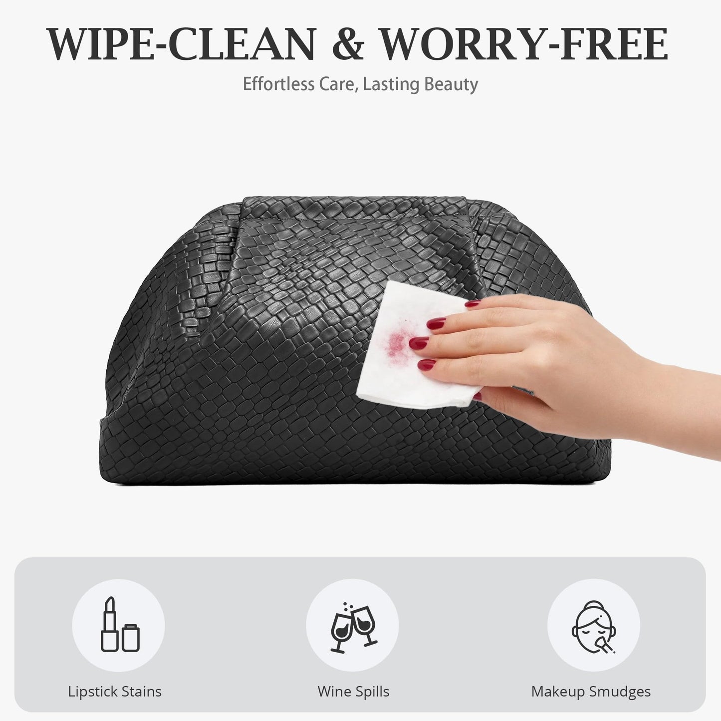 Sumrains Woven Evening Bag for Women: Elegant Dumpling Clutch Purse - Vegan Leather Handbag for Party Wedding, No Strap (Black)