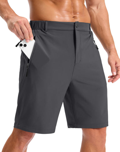 Pudolla Mens Hiking Shorts 5"/7"/9" Lightweight Quick Dry Casual Golf Shorts for Men Work Fishing with 3 Zipper Pockets(Dark Grey 9 Inseam-L)