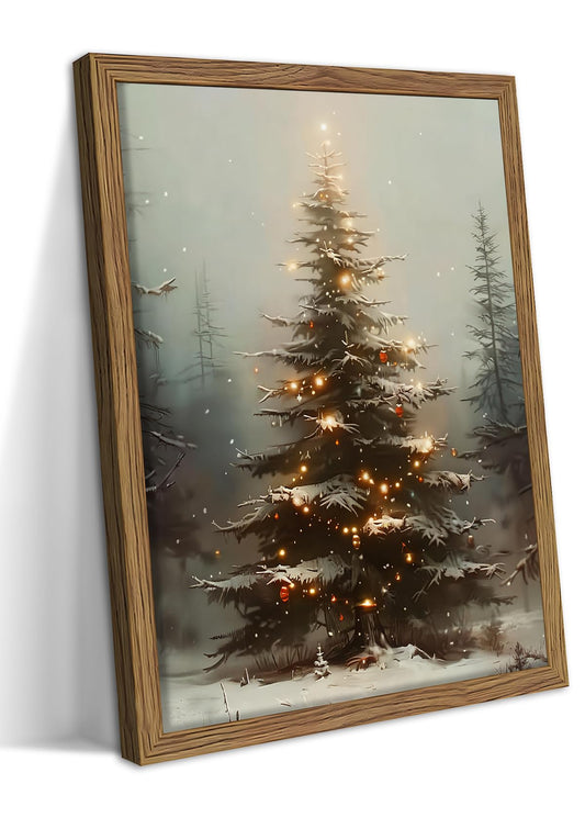 Vintage Framed Christmas Tree Wall Art, Rustic Farmhouse Pine Tree Wall Decor Paintings, Winter Christmas Botanical Prints Pictures Artwork for Living Room Bedroom Holiday Decorations 8x10 Inch
