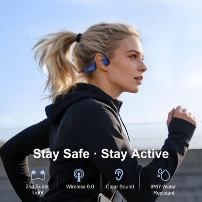 IFECCO Bone Conduction Headphones Bluetooth 6.0 - IP67 Waterproof Bone Conduction Headphones with Mic,Wireless Open Ear Earbuds for Running Gym Walking Cycling (Blue)