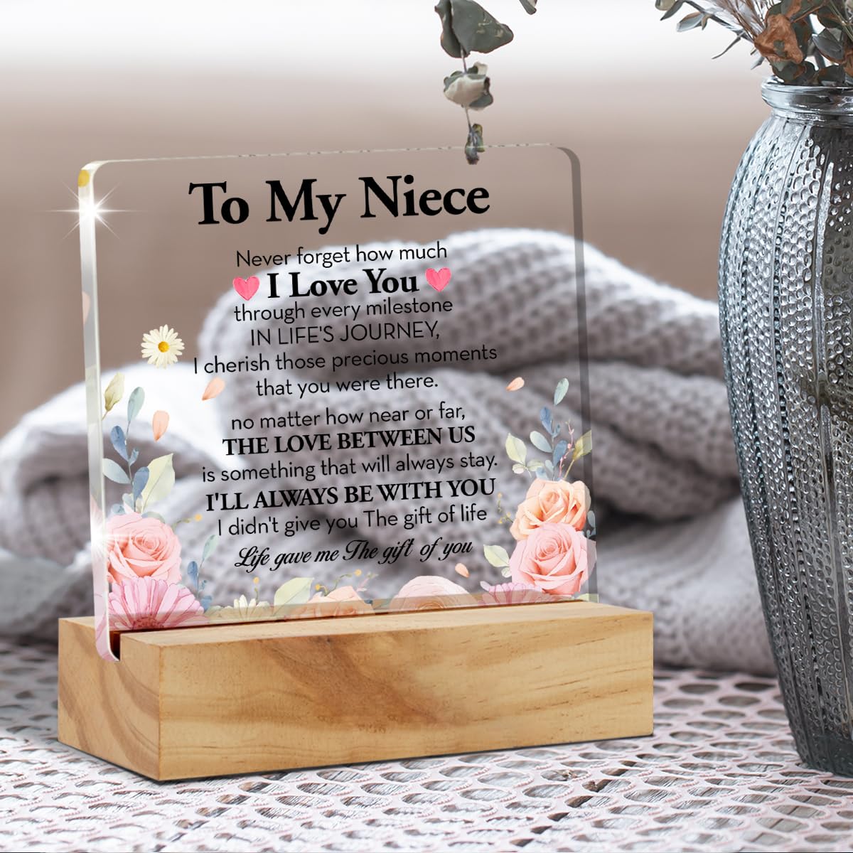 Niece Gifts from Auntie - Graduation Birthday Gifts for Niece - Never Forget I Love You Acrylic Plaque Desk Decor Sign 4x4 Inches
