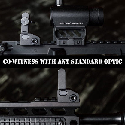 Chaos Ready | Flip Up Iron Sights - Spring Loaded Low Profile Back up Ironsights | Designed for Picatinny 1913 Pattern Rails | Co-Witness Front and Rear BUIS Combo Set |
