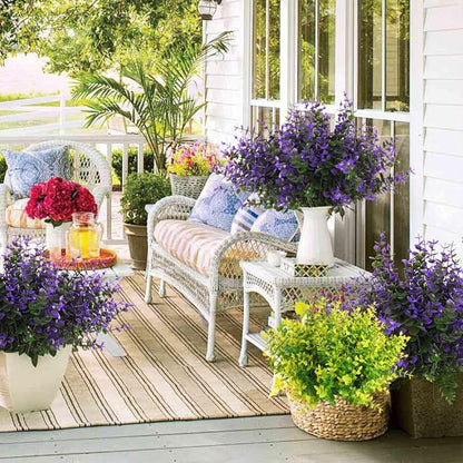 RECUTMS Artificial Fake Outdoor Plants Flowers for Spring Decoration, Faux Plastic Plants Outdoor Flower UV Resistant Realistic for Home Outside Planter Window Porch Patio Garden(Purple Eucalyptus)