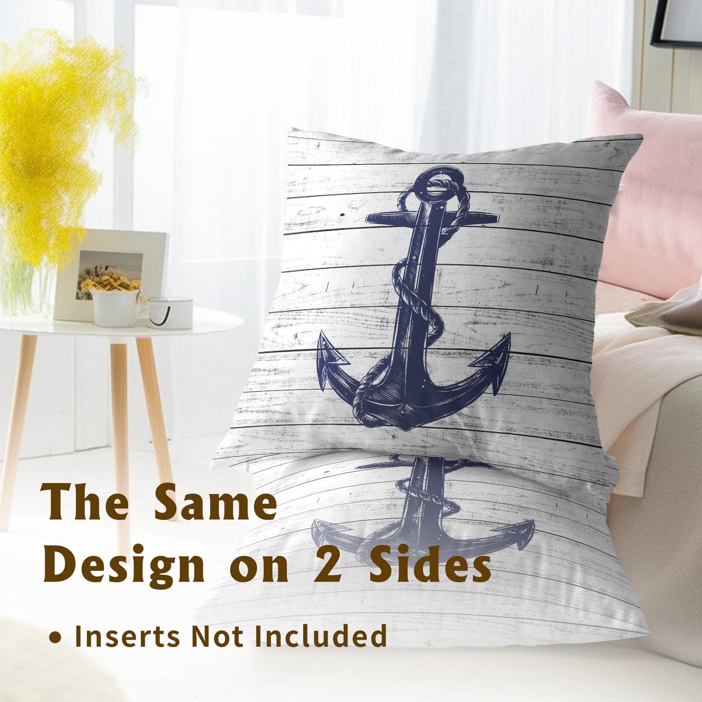 Imiss Nautical Anchor Throw Pillow Covers 16 X 16 Inch Set of 2 Navy Blue Pillow Cover Soft Cotton Home Decorative Cushion Covers for Outdoor Sofa Bedroom Car