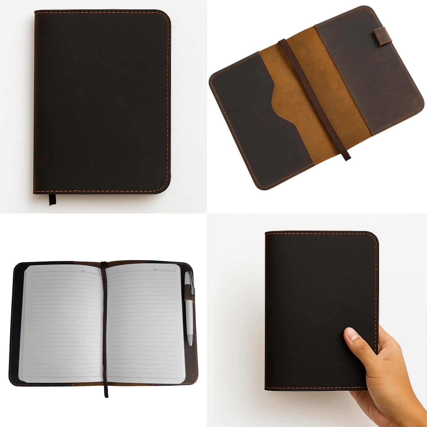 CestAntiQ, A5 Leather journal cover, Refillable Journal Cover for Large and Medium A5, Leather Handmade Notebook Cover, 5.75 x 8.25 Inches Leather Bound Journal (Brown)