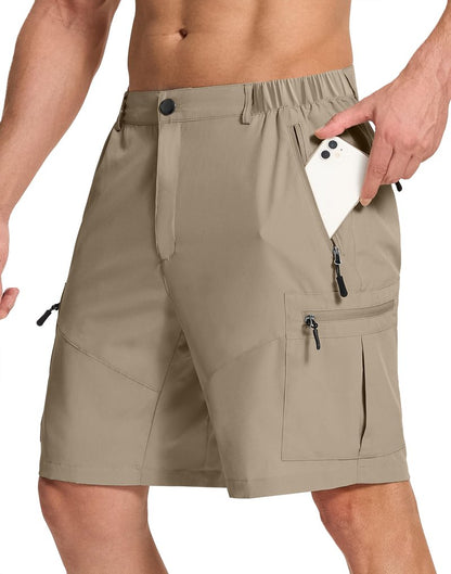 SERAMY Mens Hiking Cargo Shorts with 6 Zipper Pockets 9" Quick-Dry Lightweight Short for Golf Casual Fishing Outdoor Work Dusty Khaki M