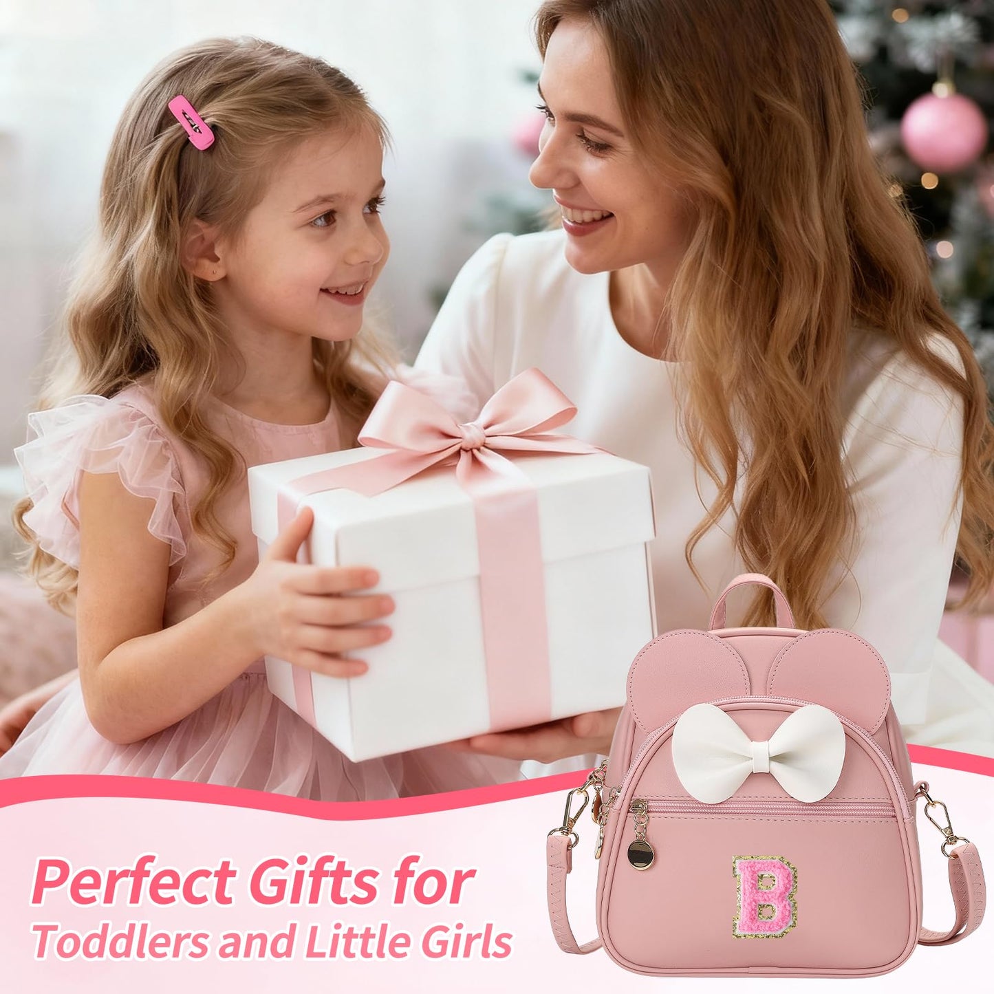 VLJTM Birthday Gift for 2 3 4 5 6 7 8 9 10 Year old Girls Personalized Initial Toddler Mini Backpack Purse for Kids-Pink-B