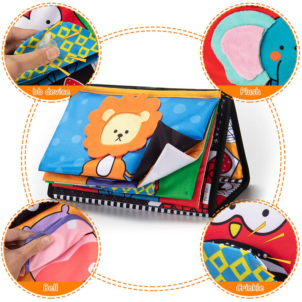 Teytoy Tummy Time Newborn Mirror - Infant Toys 0-3 Months with Brain Developmental Baby Mirror, Cloth Book & Teethers, High Contrast Black and White Sensory Toys for 4-12 Months