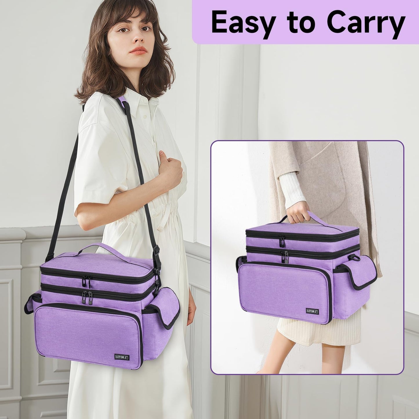 LEFOR·Z Large Sewing Supplies Organizer,Double-Layer Sewing Accessories Storage and Organizer Case Bag,Protable Travel Sewing Box Sewing Basket for Sewing Tools,Purple(Bag Only)