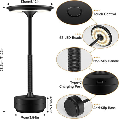 Cordless Rechargeable Table Lamps, Portable Led Ecolume Dining Table Light with Touch Control & 3 Color Dimmable, 5200mAh Battery Powered Vueeze Table Lamp for Outdoor Patio Dinner Restaurant (Black)