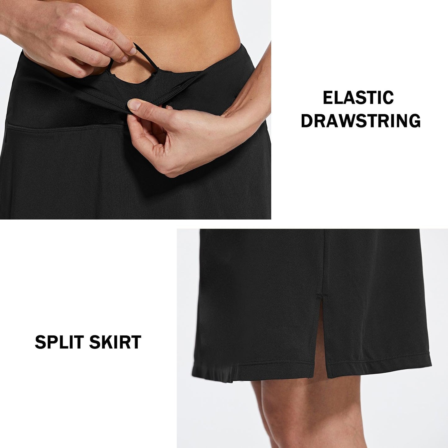 baleaf Women's 20" Golf Skirts Knee Length Skorts Athletic Modest Long Acitive Casual Pockets UV Protection Black L