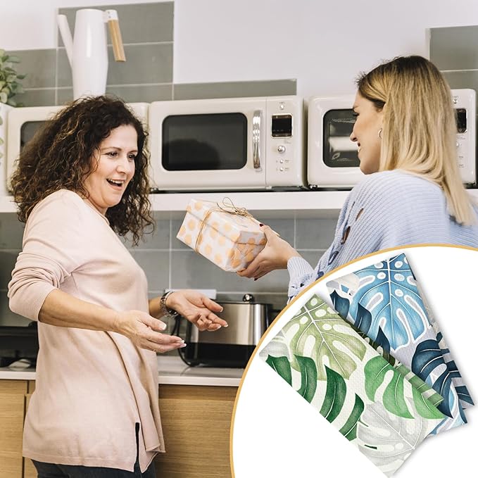 Boho Tropical Kitchen Towels Set of 2, Palm Leaf Botanical Dish Tea Towels