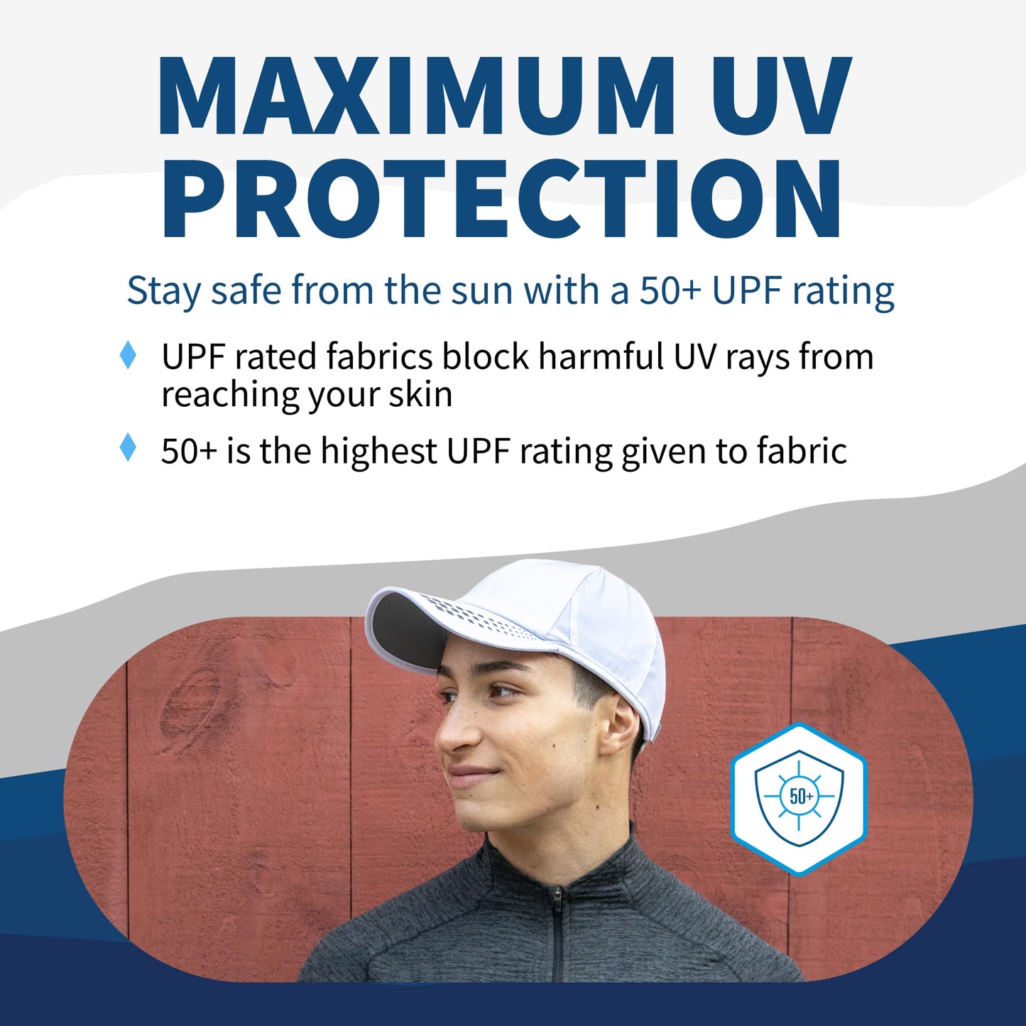 TrailHeads Men's Running Cap with UV Protection, Lightweight & Quick Drying Performance Sports Hat, UPF 50, Adjustable Fit - White/Reflective