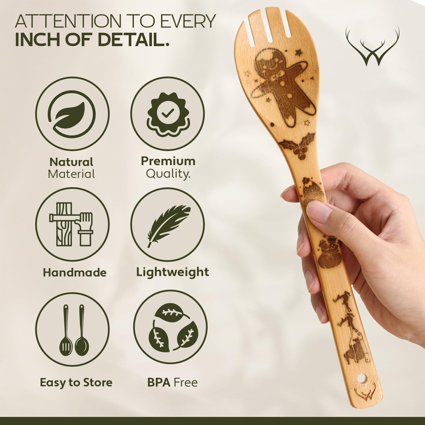 Christmas Wooden Spoons for Cooking - 6-Piece, Christmas Kitchen Utensils Gifts for Kitchen Decor including Spatulas & Spoons, Heat-Resistant, Eco-Friendly And Safe for Non-Stick Cookware