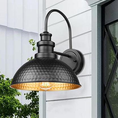 Casia Outdoor Farmhouse Barn Lights, Anti-Rust Outdoor Wall Sconce, Exterior Wall Lights, Front Door Mounted Lighting Fixture,Vintage Gooseneck Lighting for Porch,Garage,Patio (Black, 2 Pack)