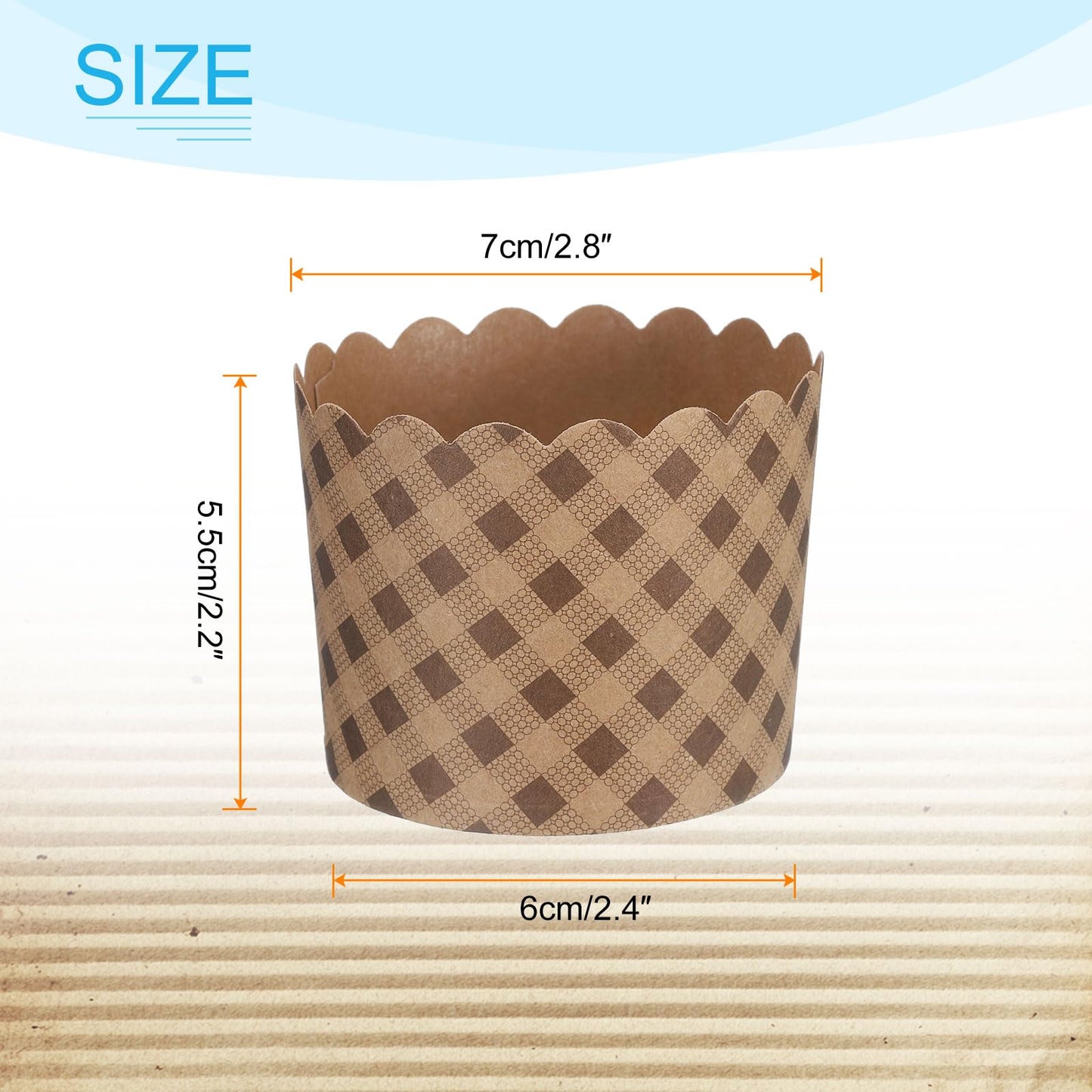 HARFINGTON 50Pcs Paper Baking Cups 6oz Brown Kraft Paper Muffins Liners Cupcake Greaseproof Disposable Bulk Wrappers for Wedding Birthday Graduation, Plaid