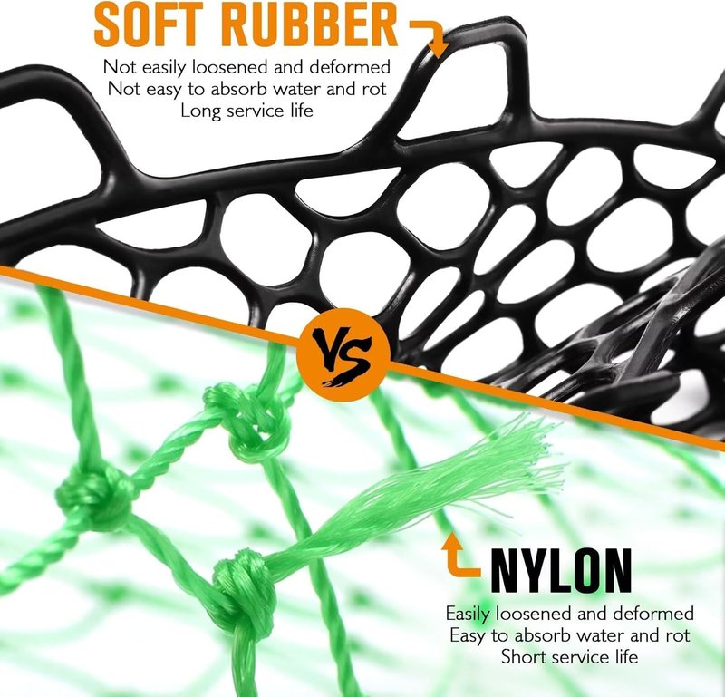 Rubber Fishing Net Replacement - Clear & Black Foldable Landing Net for Freshwater & Saltwater | 5 Sizes Available