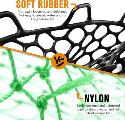 Rubber Fishing Net Replacement - Clear & Black Foldable Landing Net for Freshwater & Saltwater | 5 Sizes Available