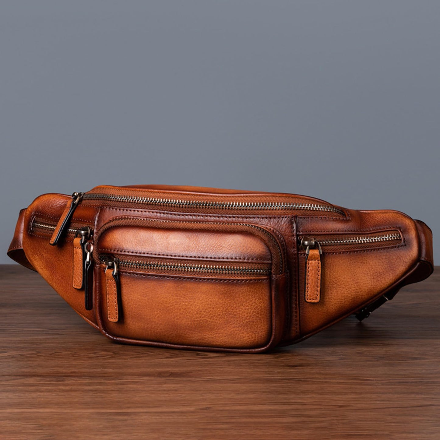 Myunxui Genuine Leather Fanny Pack Waist Bag for Men Women Hip Bum Bag Travel Pouch Sling Bag Crossbody Chest Bags Shoulder Daypack Multiple Pockets Waist Pack Brown