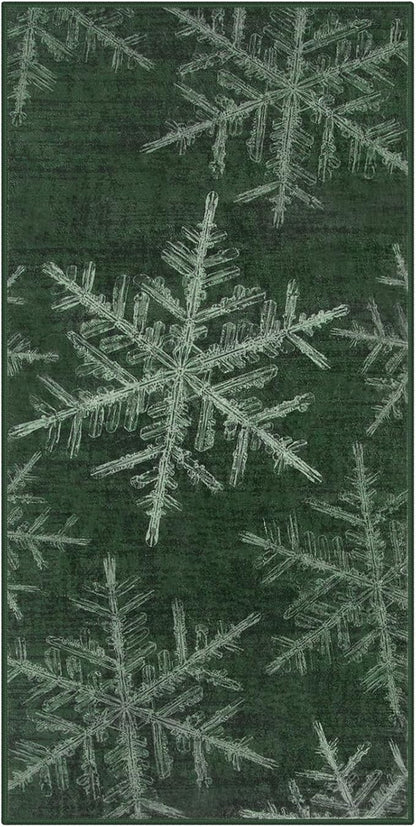 Lahome Snowflake Christmas Area Rug, 2x4 Washable Christmas Kitchen Rugs for Entryway Soft Doormat Indoor, Small Green Rug Non-Slip Holiday Decor Entryway Rugs for Bathroom Bedroom(2x4ft,Green)