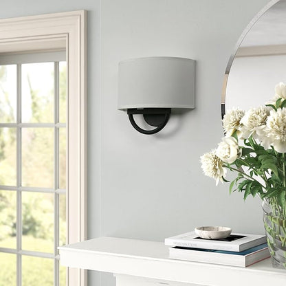 Industrial 2-Lights Wall Sconce Fixture with White Fabric Shade, Double Arm Wall Light Lamps Decor for Hallway Bedroom Living Room Bathroom Stairway