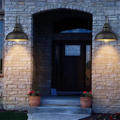 Dusk to Dawn Farmhouse Outdoor Barn Light Fixtures, 12 Inch Dome Gooseneck Exterior Wall Lights, Rustic Outdoor Wall Sconces Outside Wall Mount Lantern with Bead Shape for Porch, Garage, Doorway