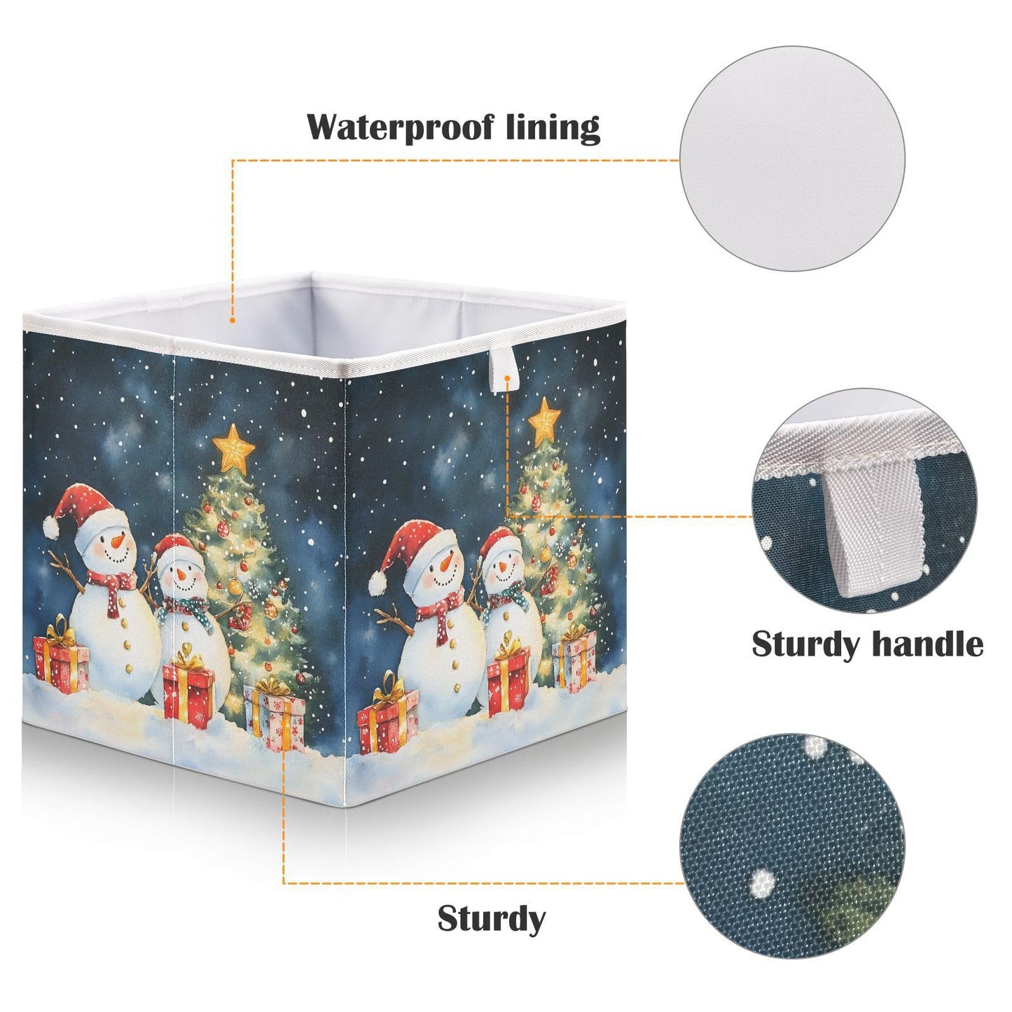 senya Large Storage Bins Two Snowmen Collapsible Foldable Storage Cubes Fabric Basket Closet Organizer Containers Box for Home Bedroom Office 15.7 x 10.6 x 6.9in