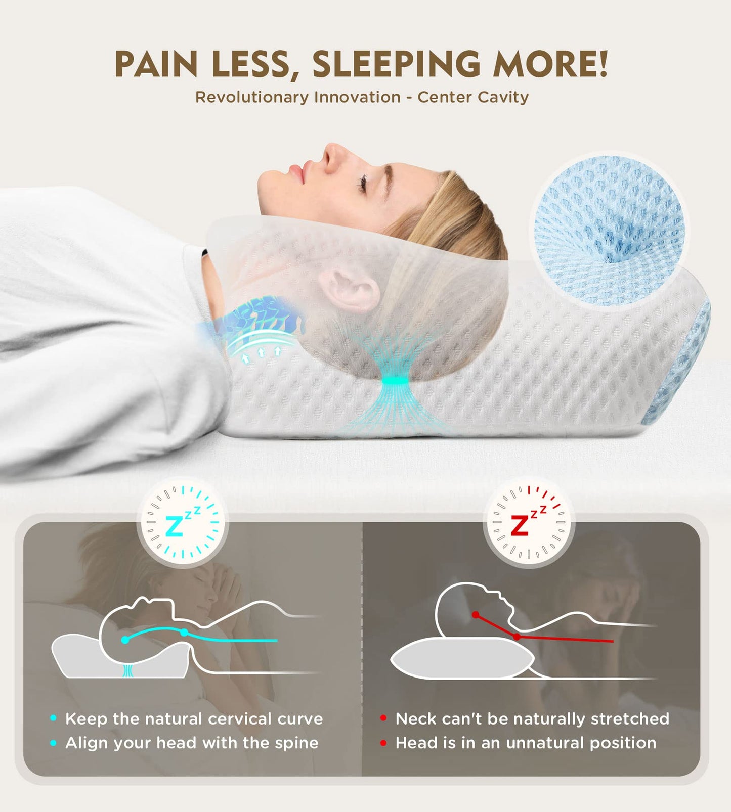 Osteo Cervical Pillow for Neck Pain Relief, Hollow Design Odorless Memory Foam Pillows with Cooling Case, Adjustable Orthopedic Bed Pillow for Sleeping, Support for Side Back Sleepers