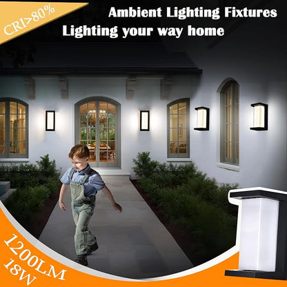 Black Exterior Lighting Fixtures, Rectangular Modern Front Porch Light Fixtures, 12W Outdoor Wall Light Fixtures Wall Mount, IP65 Waterproof Outdoor Wall Sconce 3-Color-Changeable