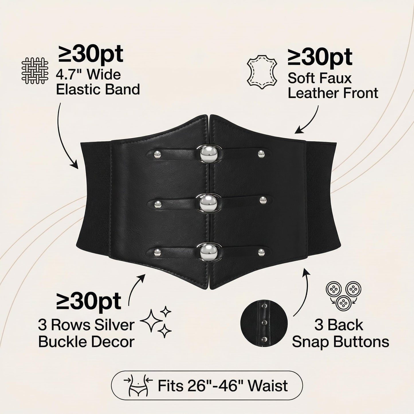 RLIBYROSE Women Corset Belt Wide Stretchy Waspie Elastic Waist Belt with Silver Rivet for Daily Cosplay Costume Black L