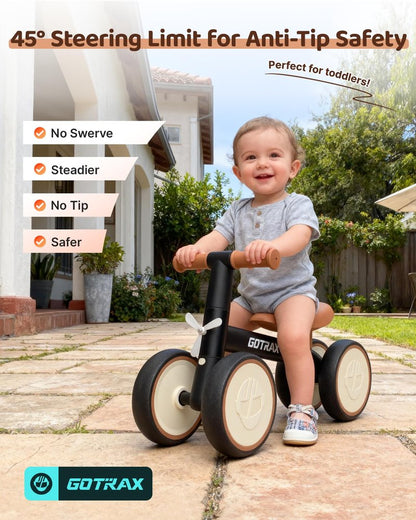Gotrax Baby Balance Bike 1-2 Years, 7" Front&Rear Silent Wheels, Sturdy Steel Frame 66 lbs Load, Quick 2-Min Assembly, CPC Certified, Comfortable Soft Seat, Toddler Birthday Gift for Boys&Girls Black